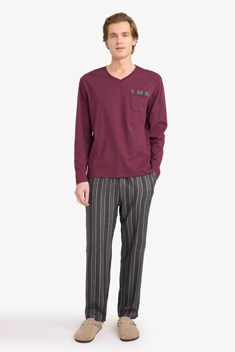 DeFacto Red Man Regular Fit Striped 2 Piece Pajama Set Casual - Image 2